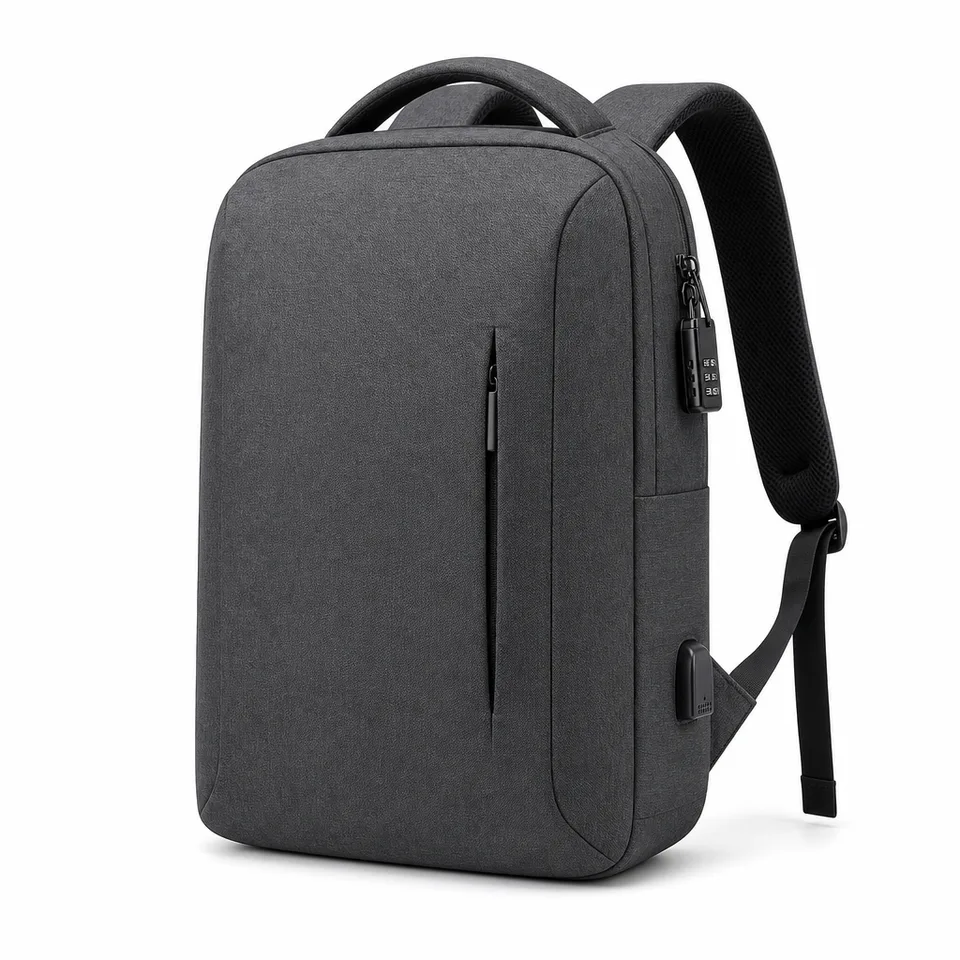 Charcoal anti-theft laptop backpack with lock