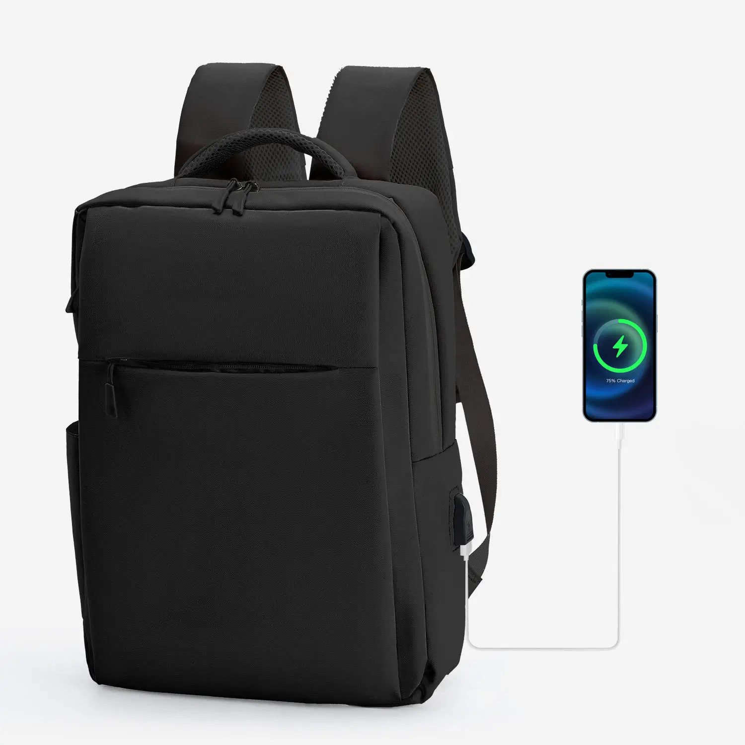 External USB charging port on backpack