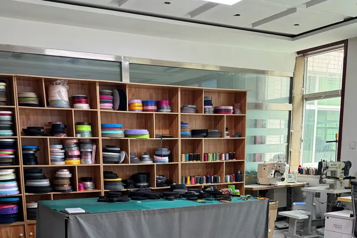 Webbing and binding tape library beside the sample table